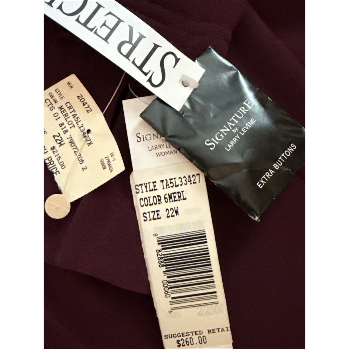 Signature By Larry Levine 22W Merlot Open Front Blazer Jacket NWT Plus Size