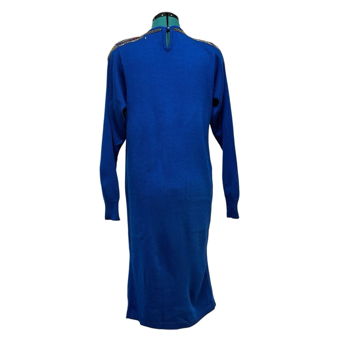 Plain Jane Vintage Blue Beaded Midi Length Long Sleeve Sweater Dress SizeMedium