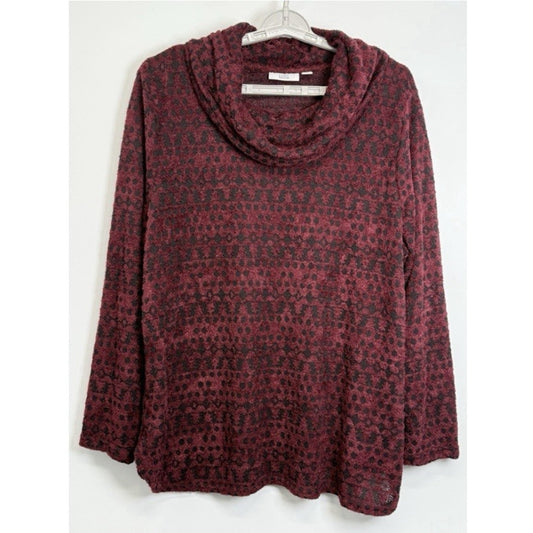 Croft & Barrow Women’s 2X Burgundy Cowl Neck Sweater Textured Knit Pullover Top