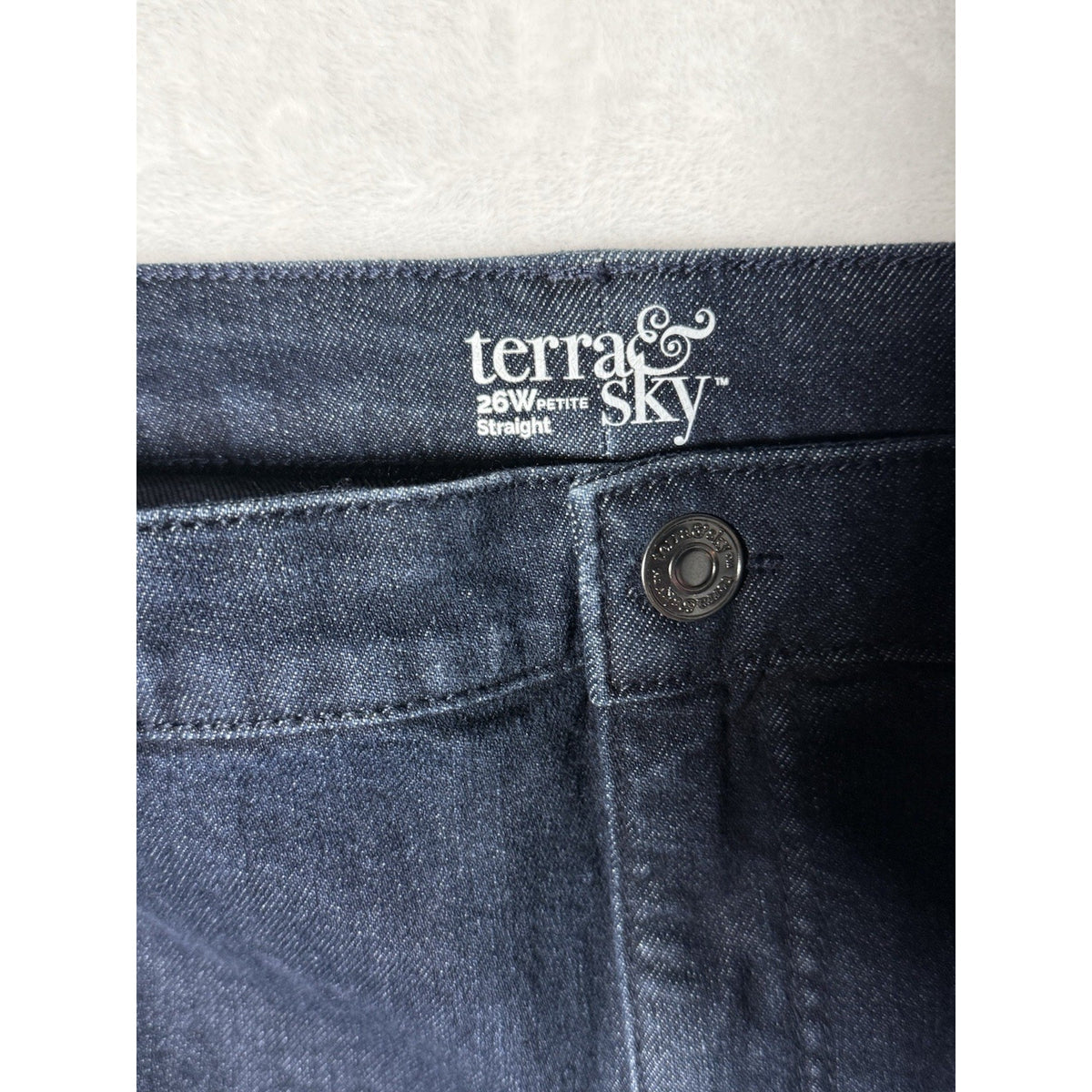 Terra & Sky Straight Jeans Women 26W Petite Dark Wash Stretch Denim Plus Size