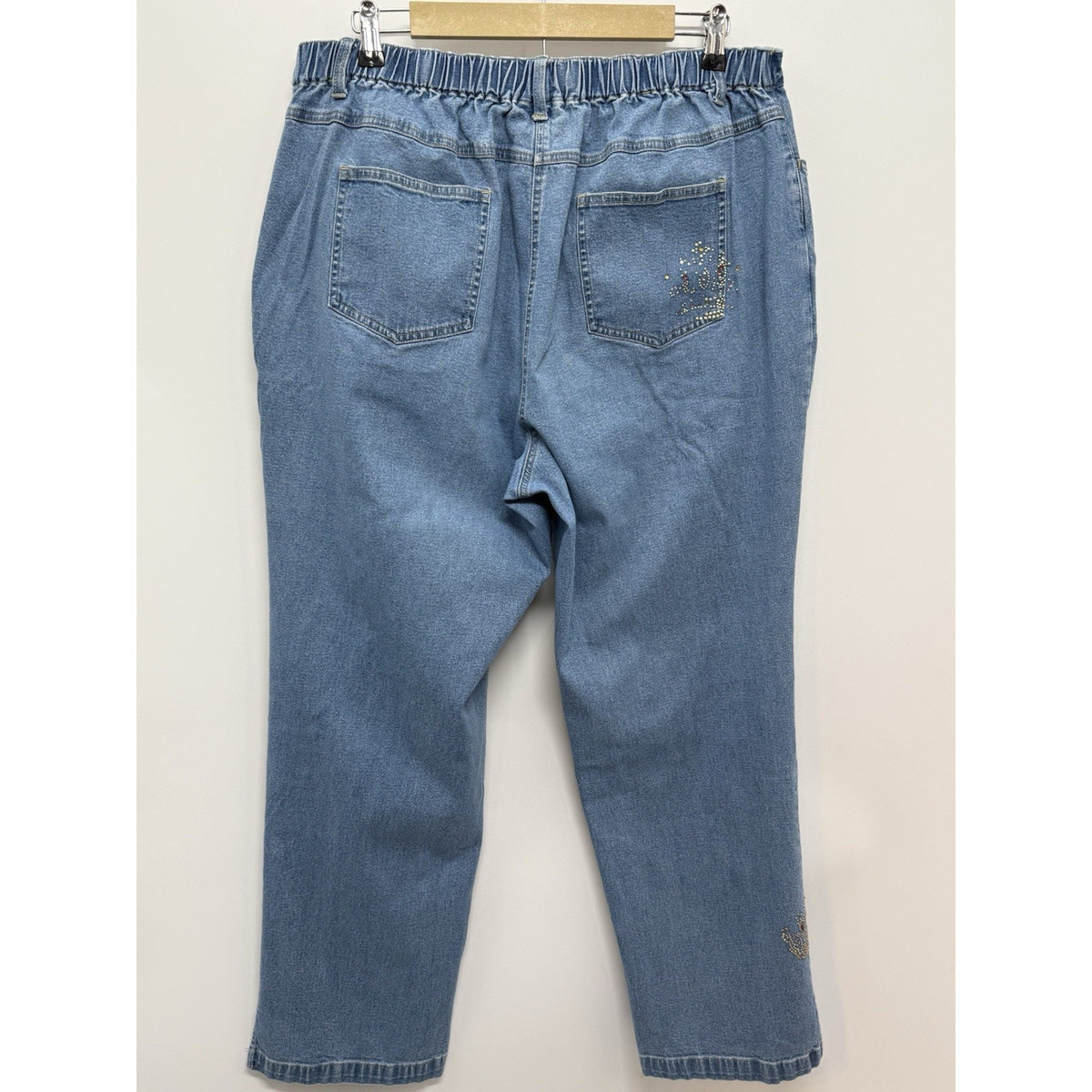 Quacker Factory Jeans Women’s 1X Rhinestone Studded Stretch Denim Straight Leg