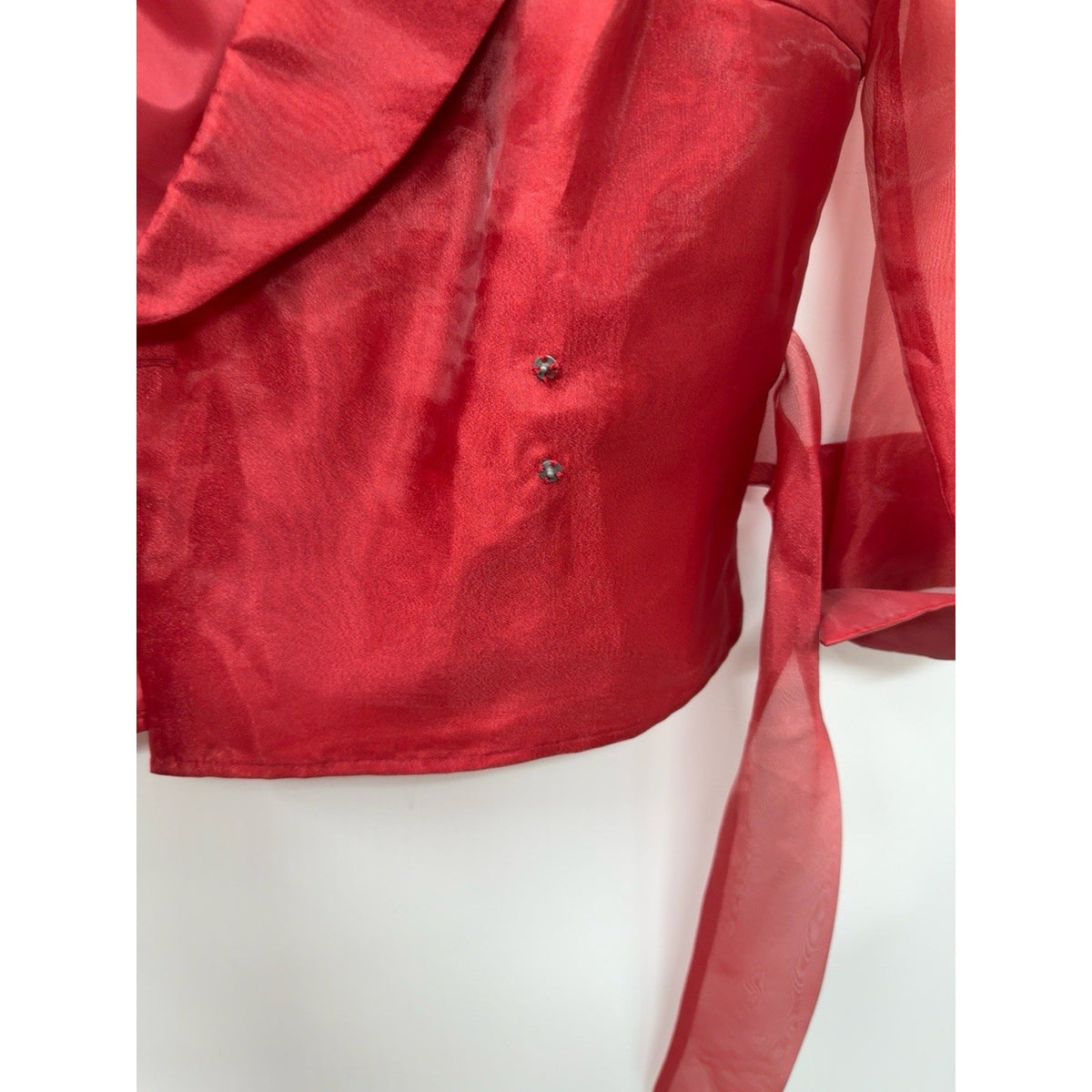Serene Women Size 6 Red Sheer Organza Wrap Blouse Jacket Jeweled Formal Y2K