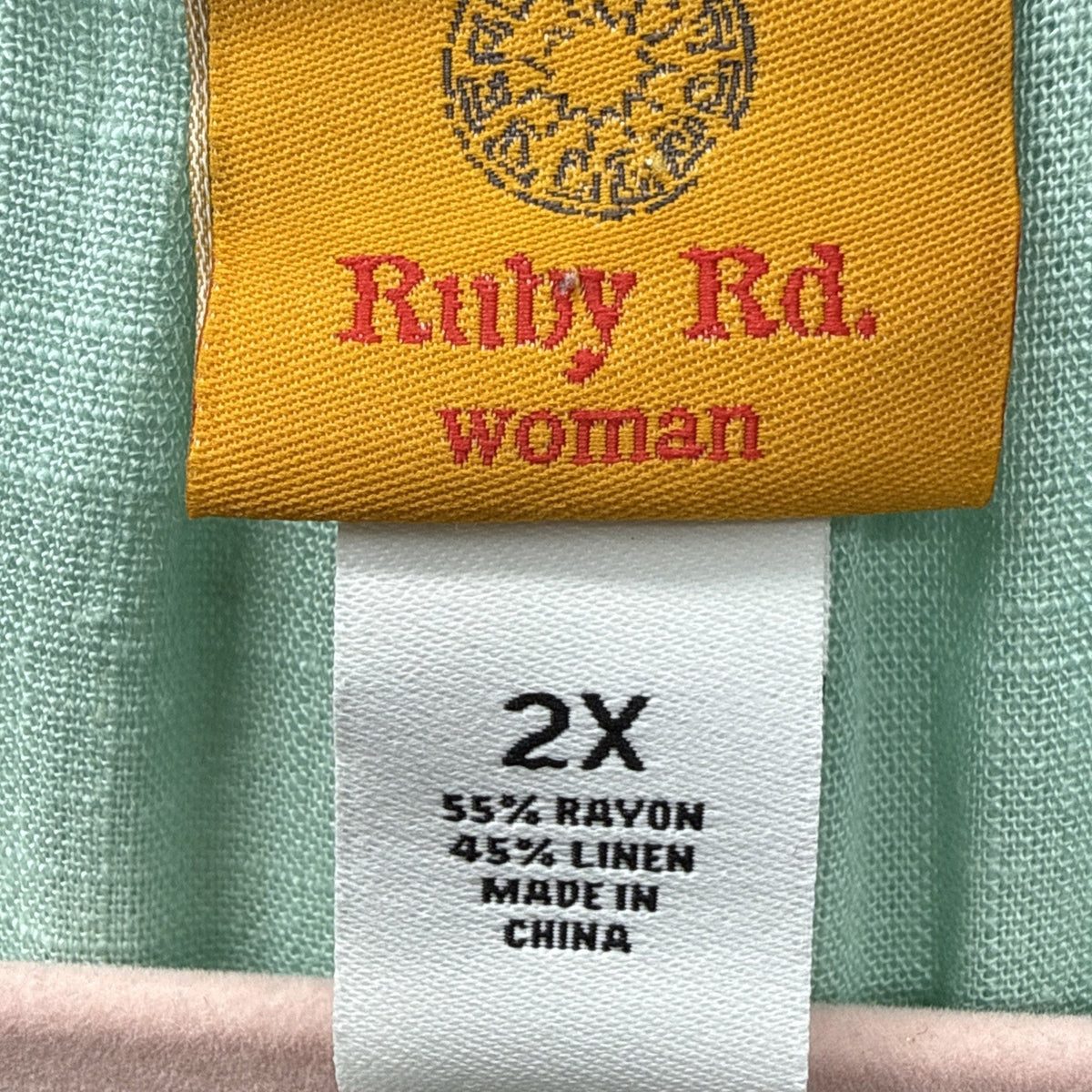 Ruby Rd. Pullover Tunic Top 2X Green Linen Blend Minimalist Roll Tab Sleeves