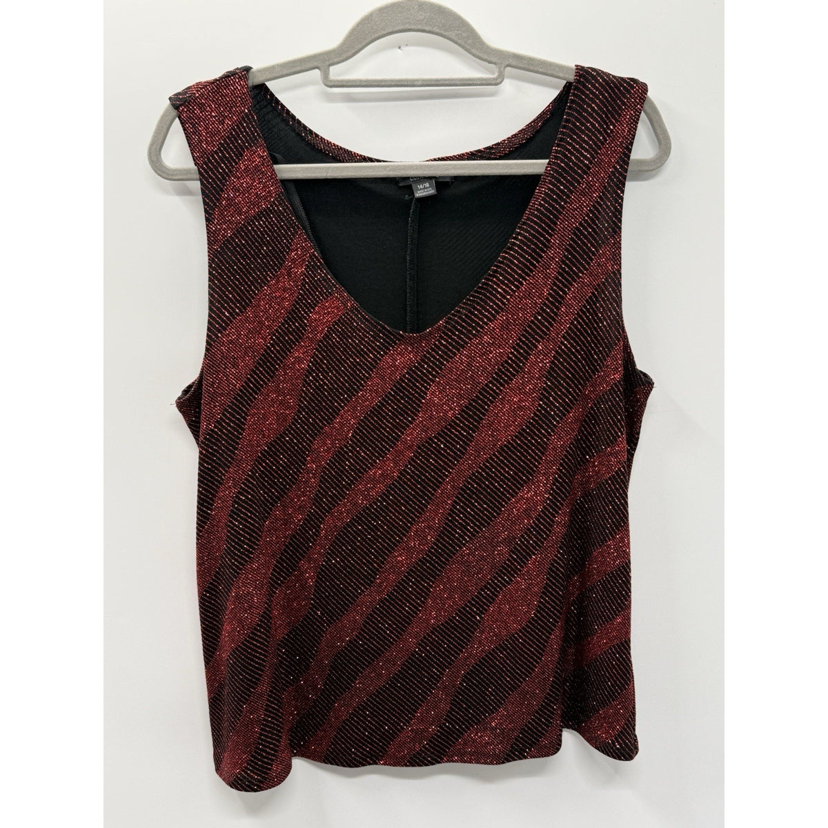 Dressbarn Woman Collection 2PC Glitter Knit Jacket Tank Set Red Black 14/16