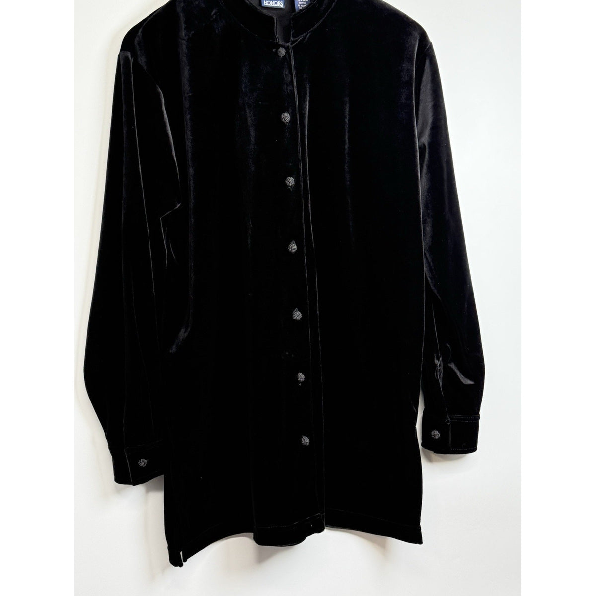 Vintage Honors Button Shirt Women's Black Suede Velour Y2K Collared Large
