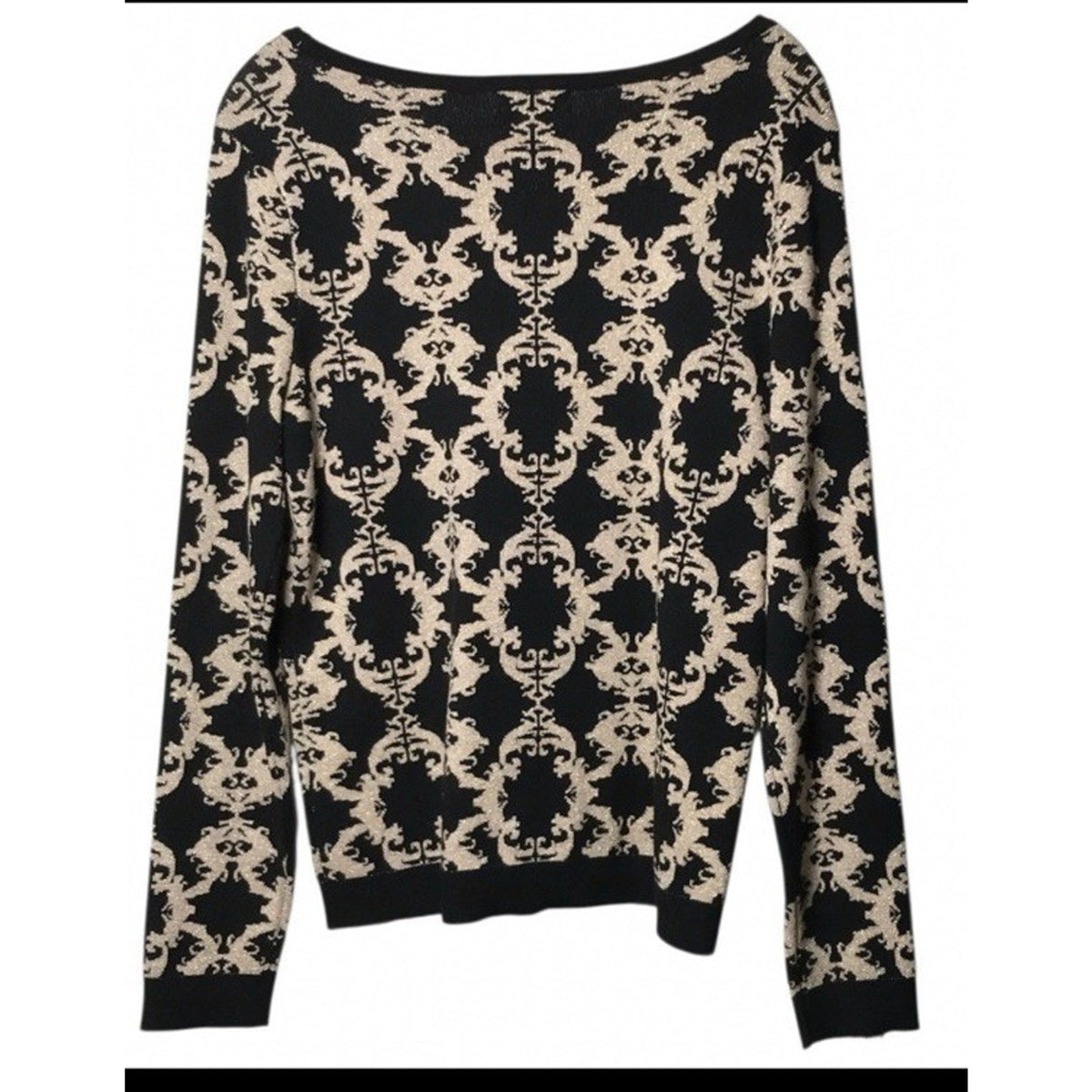 7th Avenue Design Studio Black Gold Metallic Knit Sweater L | Damask Print |