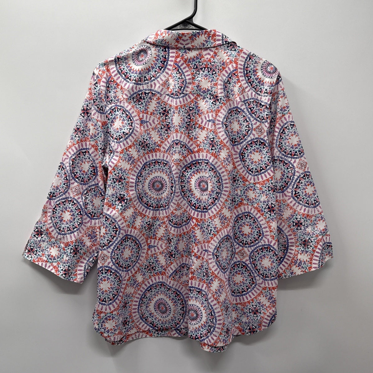 Chicos 3 Womens Geometric Colorful Button Up 3/4 Sleeve Blouse Sz XL