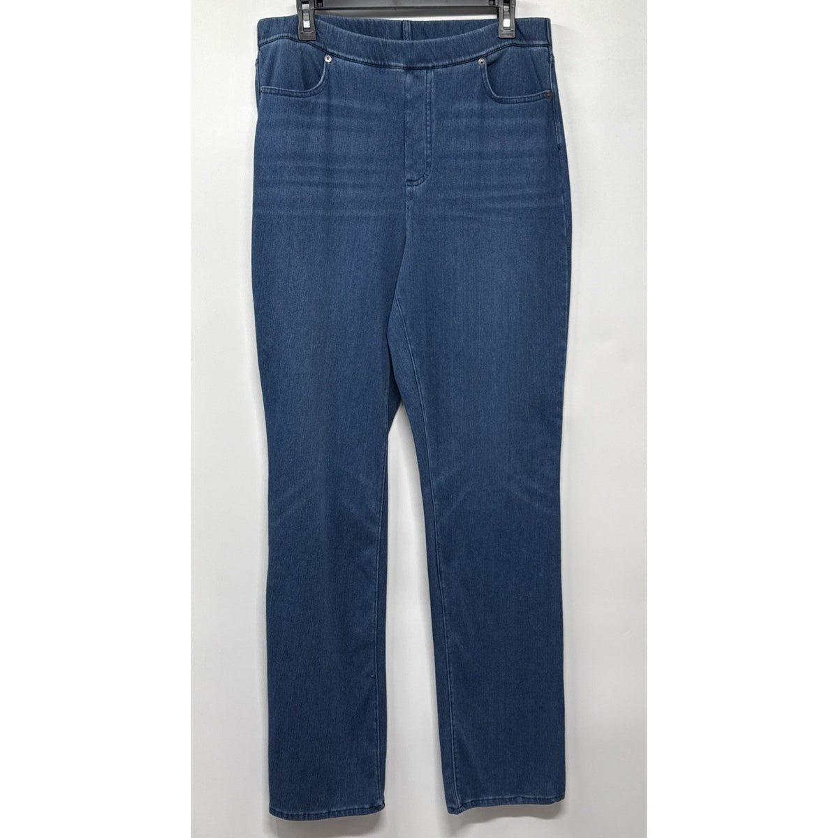 Lands End Cotton Pull On Pants Medium Blue High Rise Straight Leg Denim Look