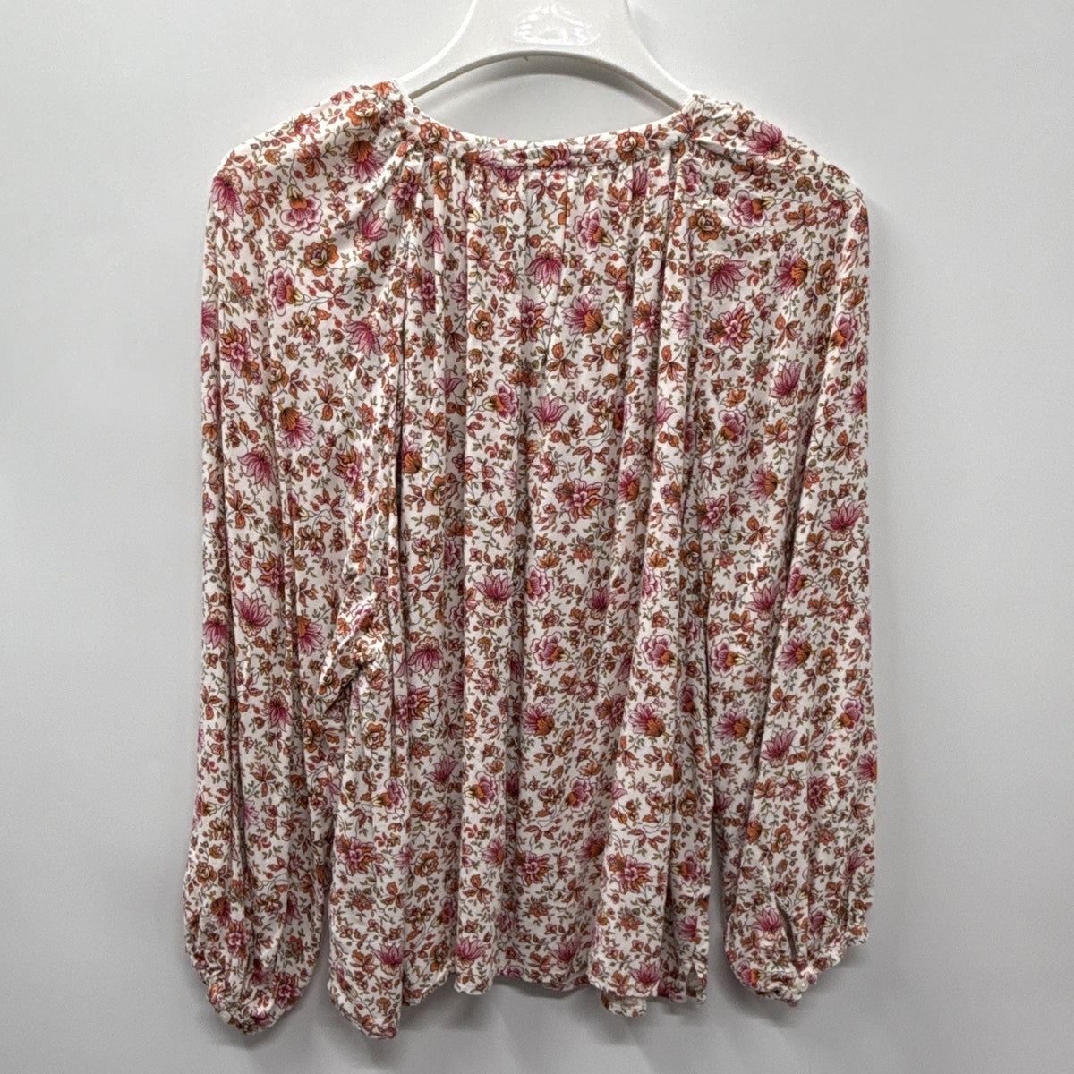 Old Navy Womens XL Floral Woven Viscose Long Sleeve Pullover Blouse White