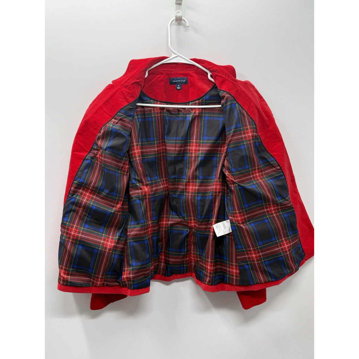 Charter Club Red Blazer Jacket Womens 12 Plaid Lined Preppy Holiday Career