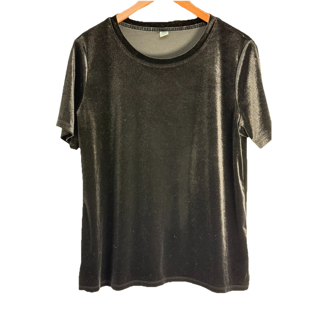 Old Navy Black Stretch Velvet Short Sleeve Top Women’s Large Soft Pullover