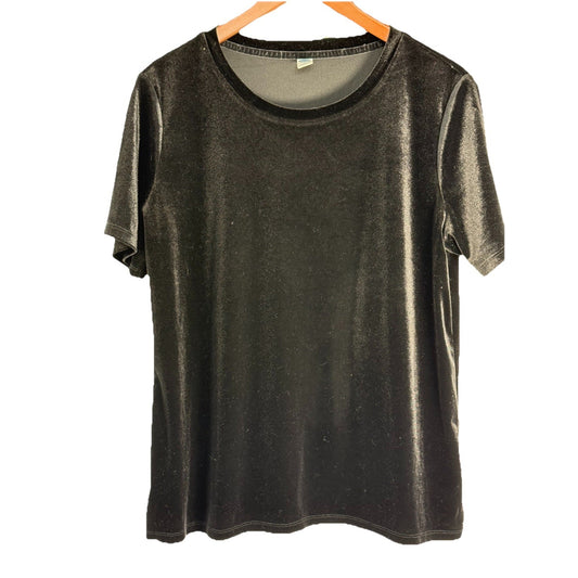 Old Navy Black Stretch Velvet Short Sleeve Top Women’s Large Soft Pullover