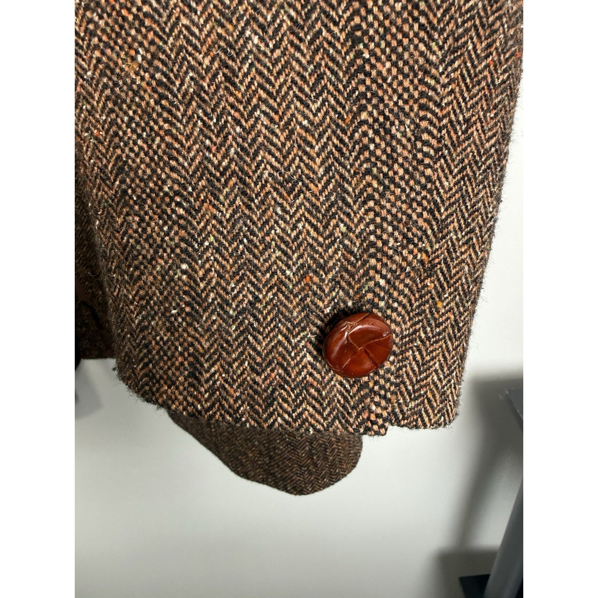 Caston Vintage Herringbone Wool Blend Blazer Jacket Petite 14 Brown Academia