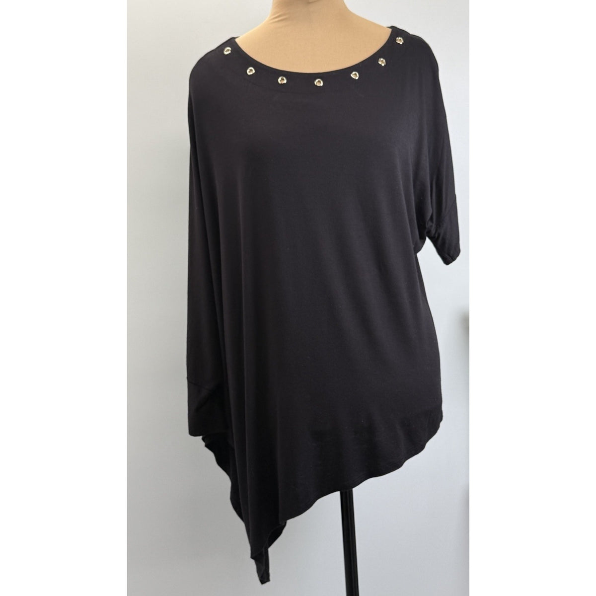 Peck & Peck Black Asymmetrical Tunic Top Women Small Lagenlook Minimalist