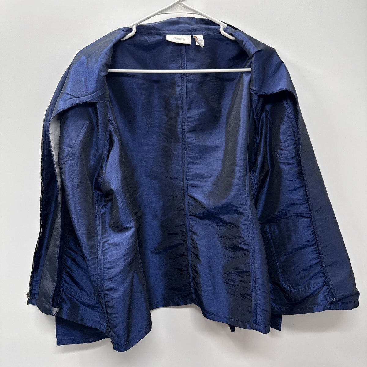 Chico's Shimmering Crinkle Cameron Full Zip Jacket Women's XL/16 Blue Grotto