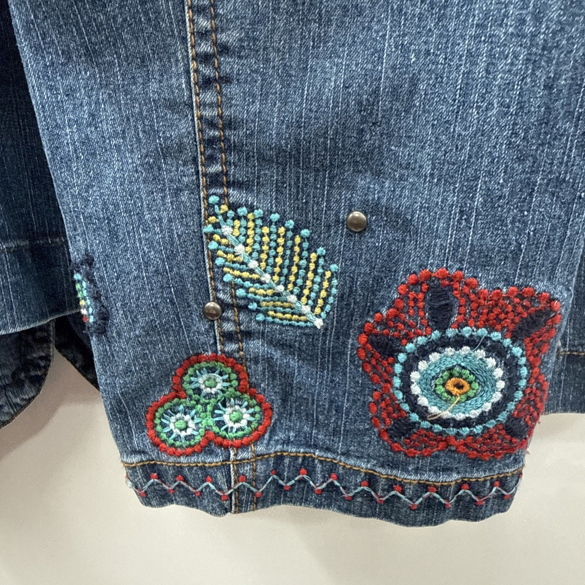 Ruby Rd Embroidered Denim Jacket Boho Western Southwestern Artsy Festival No Tag