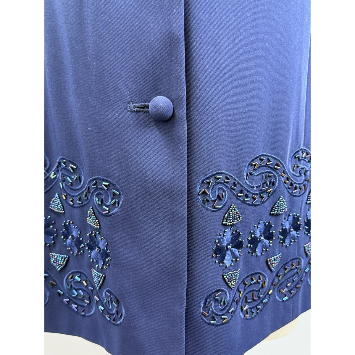 Justin Taylor Beaded Jacket Navy Blue Embellished Blazer Whimsigoth 18 Vintage