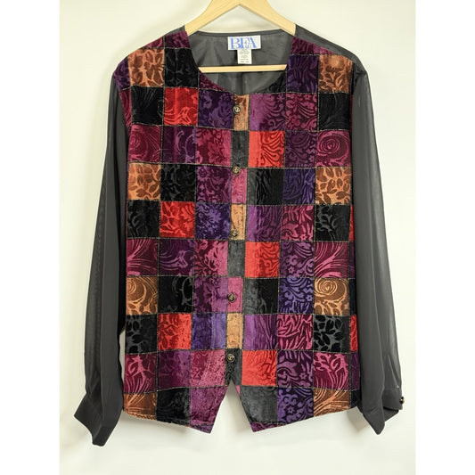 Vintage BFA Patchwork Velvet Top 24W Boho Whimsigoth Colorblock Statement Artsy