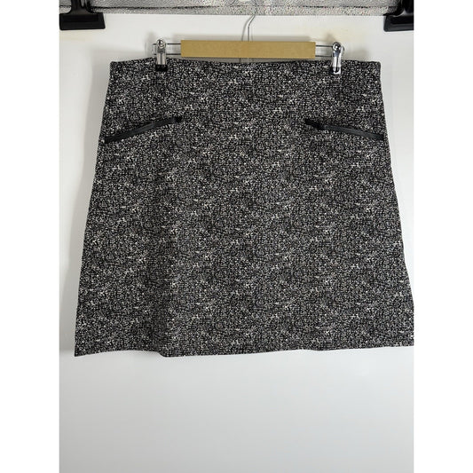 Roz & Ali Black White Women’s Knit Skirt Size XL Faux Leather Trim, Lightweight