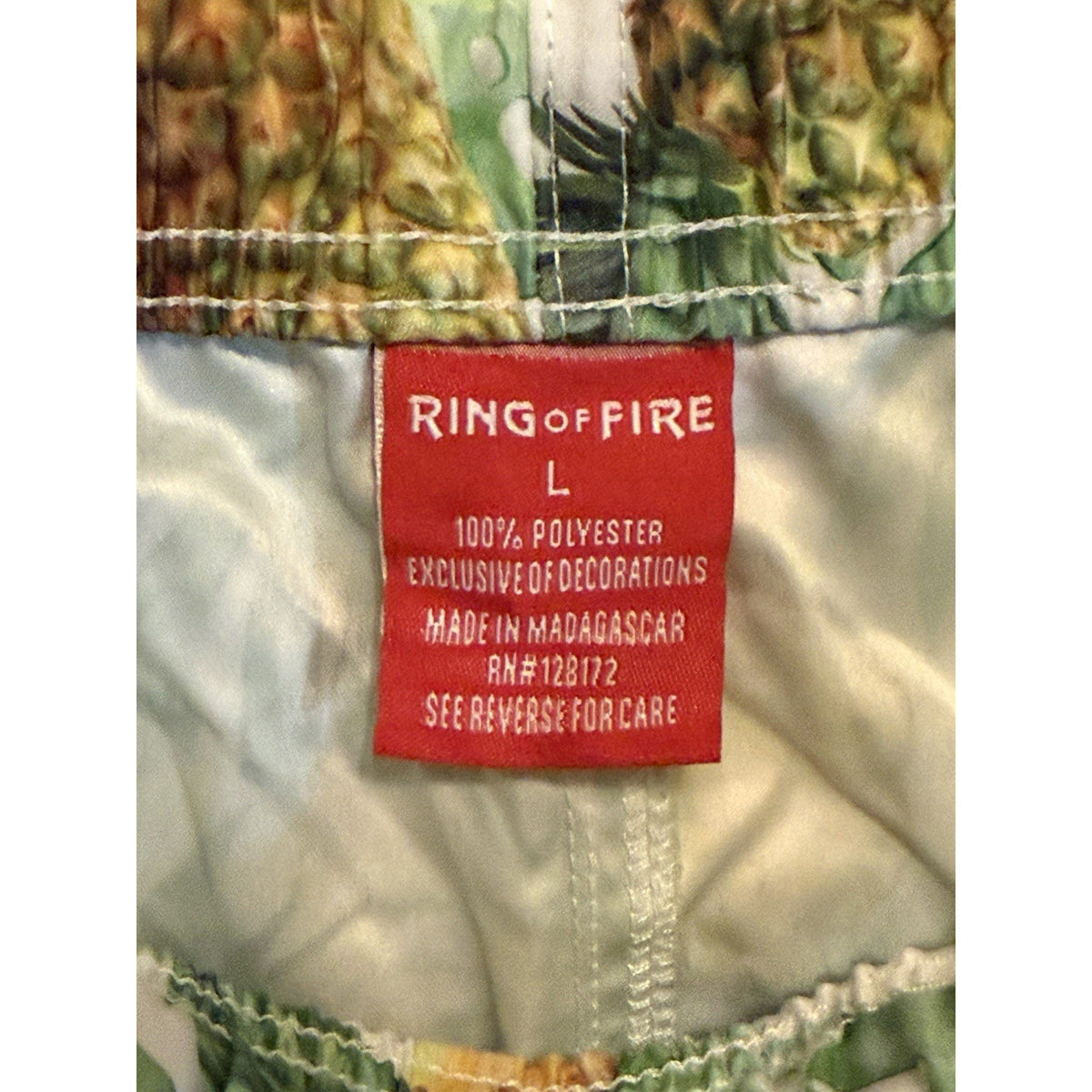 Ring of Fire Men's Pineapple Print Swim Trunks Sz L Drawstring
