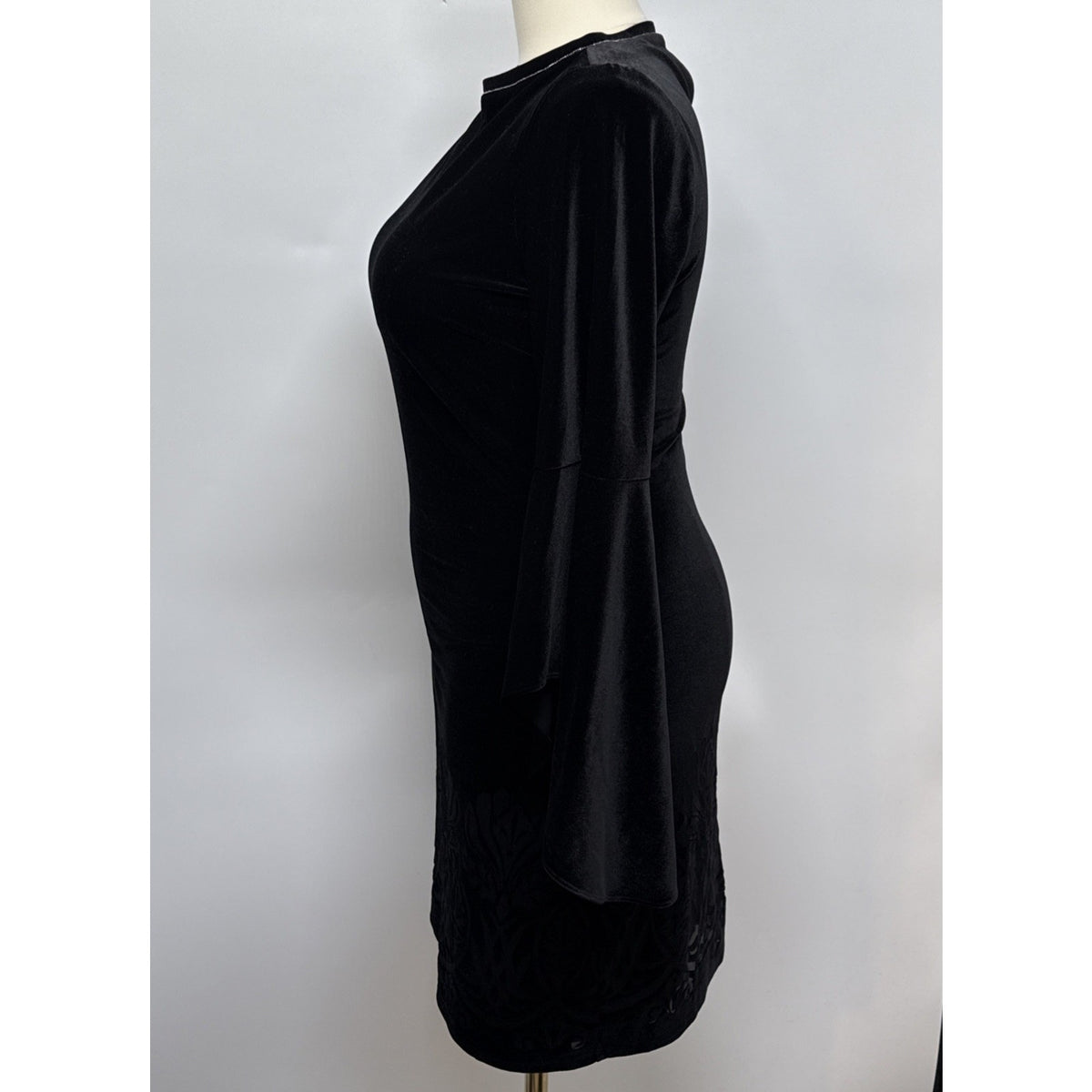 The Limited Medium Black Velvet Bell Sleeve Dress Burnout Damask Boho Cocktail