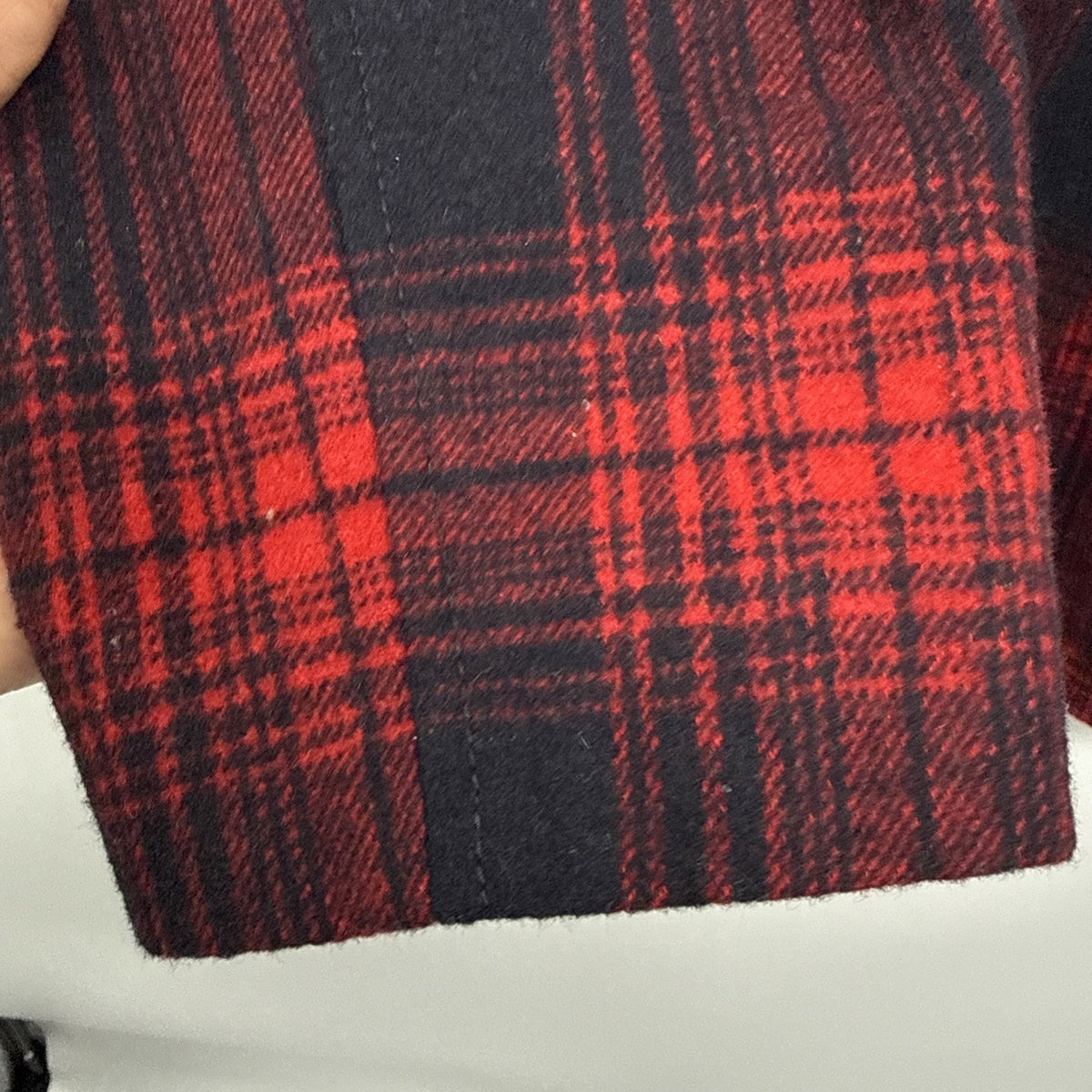 Old Navy Recycled Wool Blend Red Plaid Double Breasted Jacket Pea Coat Sz L