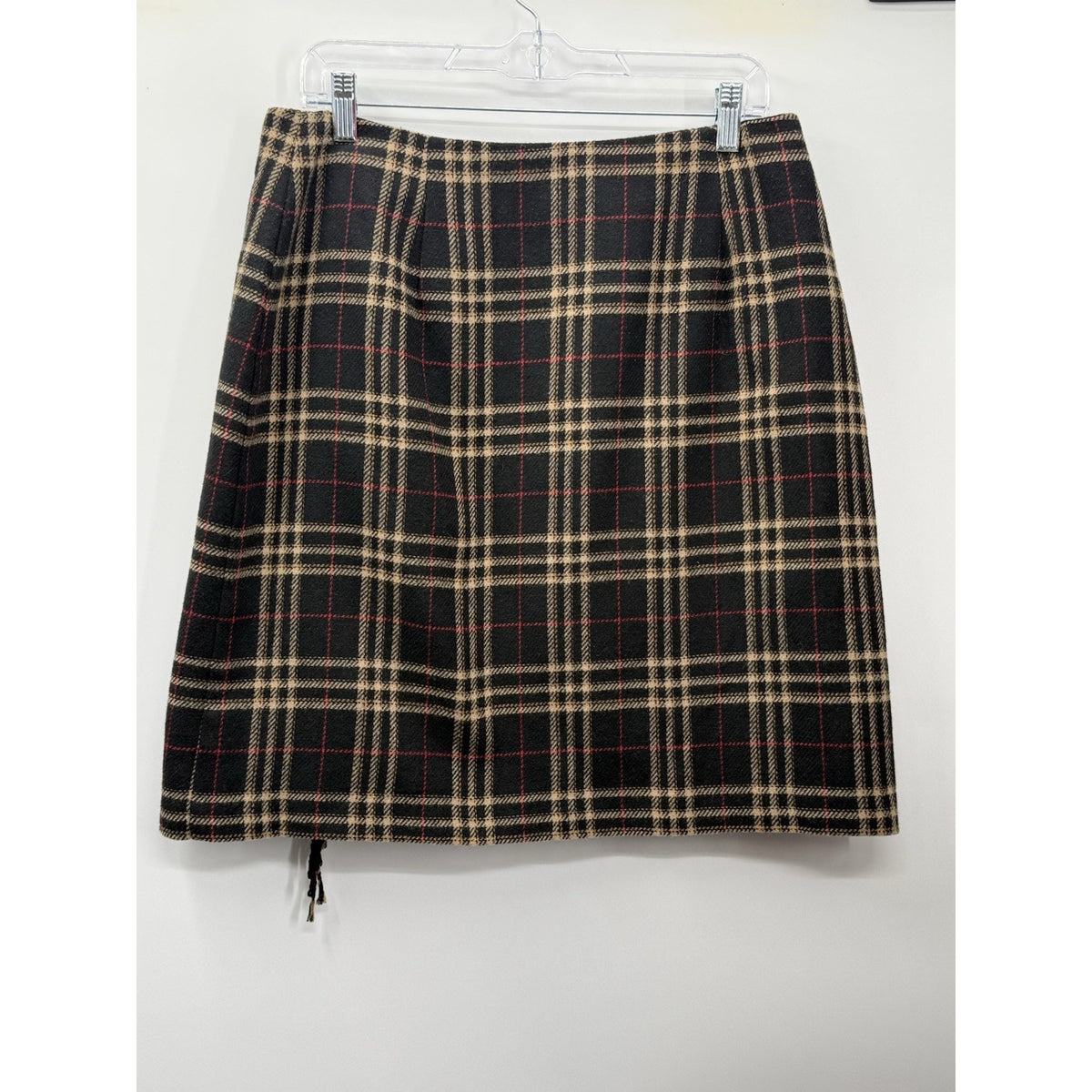 Sag Harbor Petite Plaid Wrap Skirt Wool Blend Fringe Size 14 Classic