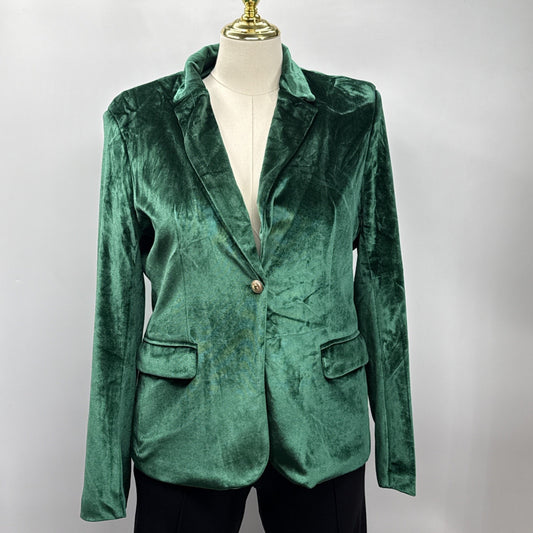 Green Velvet Blazer Womens XL 18 Single Button Gold Buttons Jacket Holiday