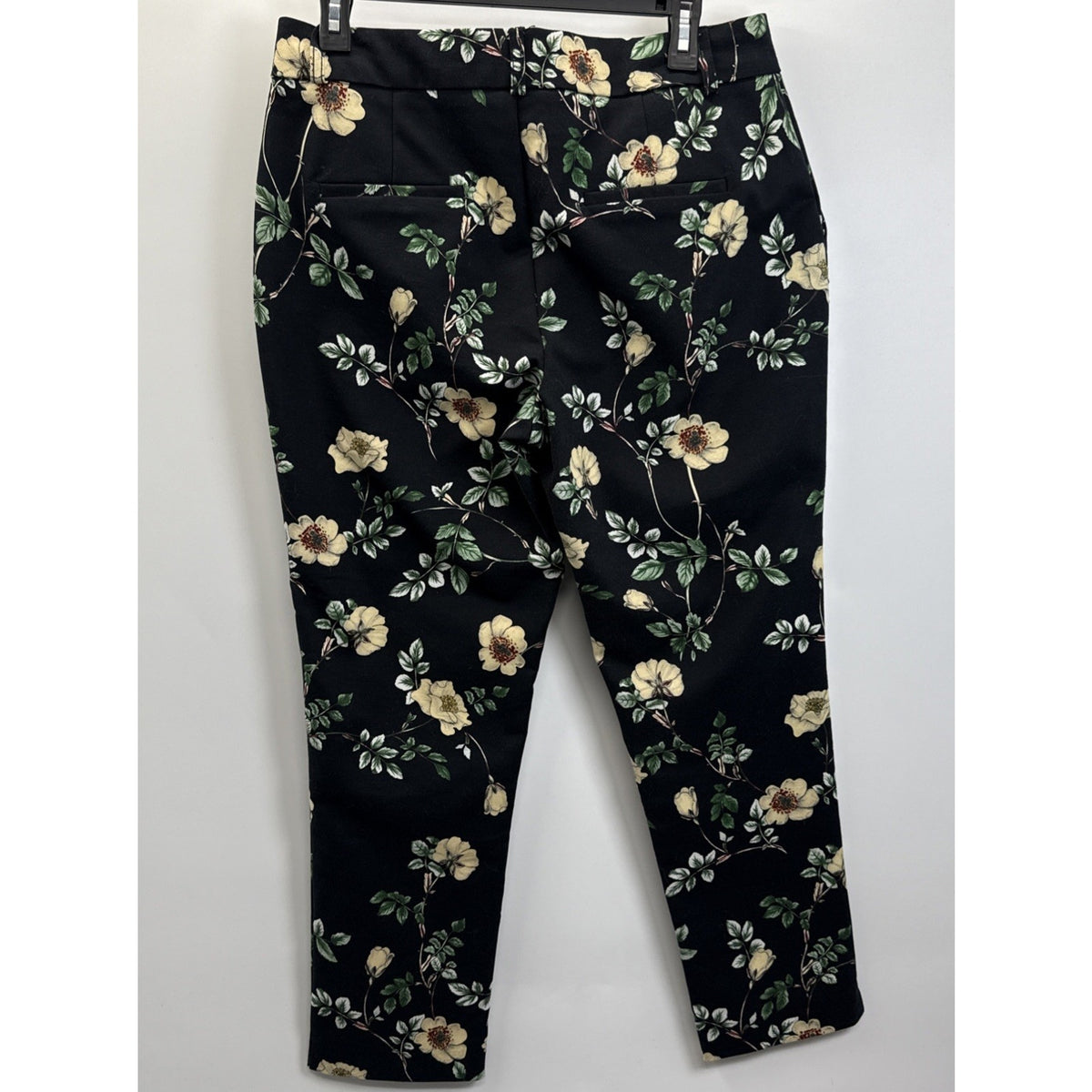 Black Tape Womens Medium Black Floral Dress Pants Ankle Length Stretch Slacks