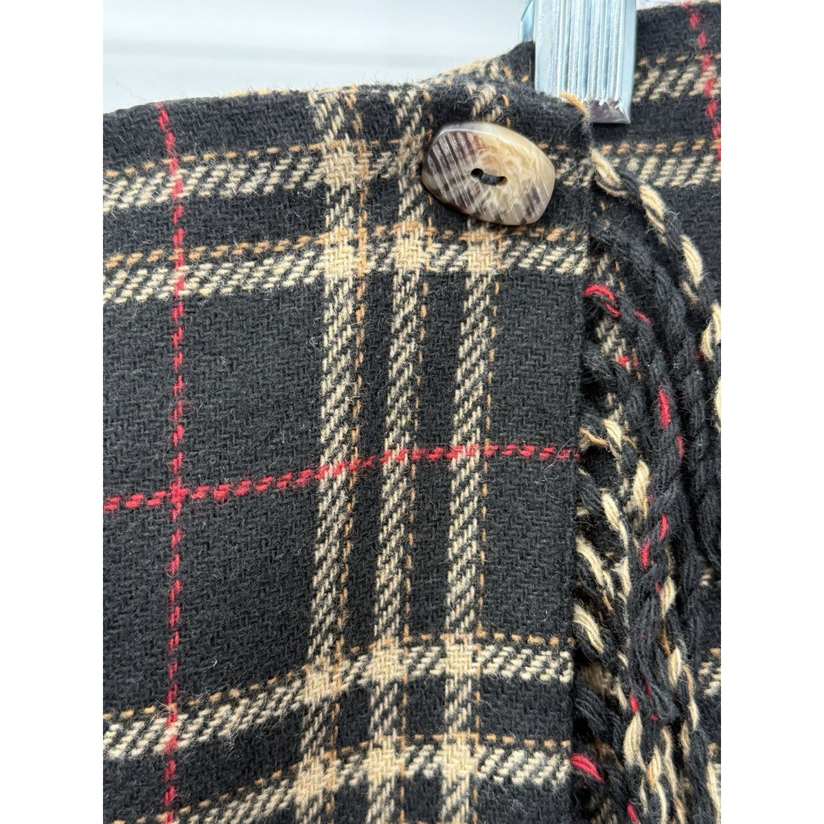 Sag Harbor Petite Plaid Wrap Skirt Wool Blend Fringe Size 14 Classic