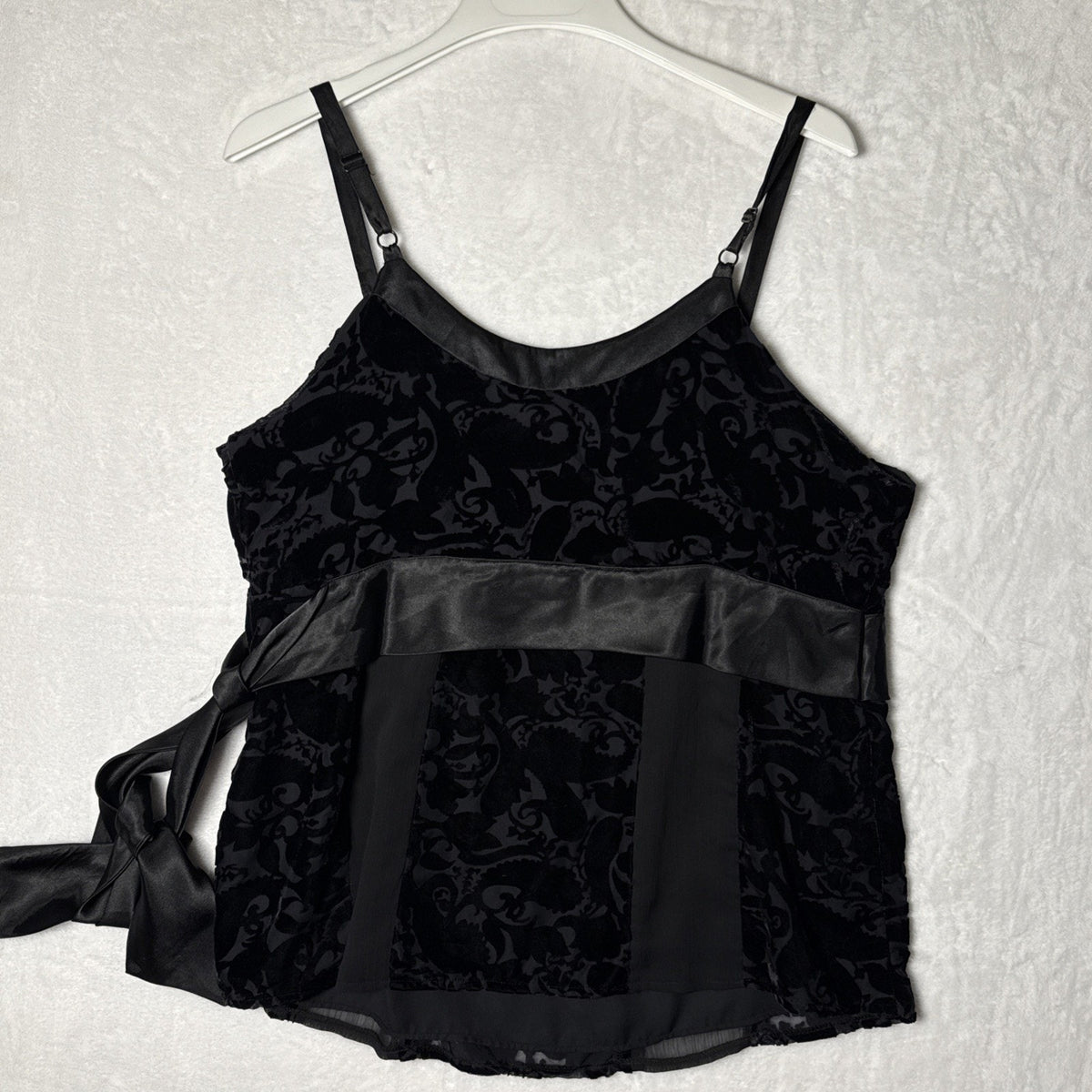 Lane Bryant Velvet Burnout Cami Top Women Plus Sz 18 Black Satin Tie Side Zip