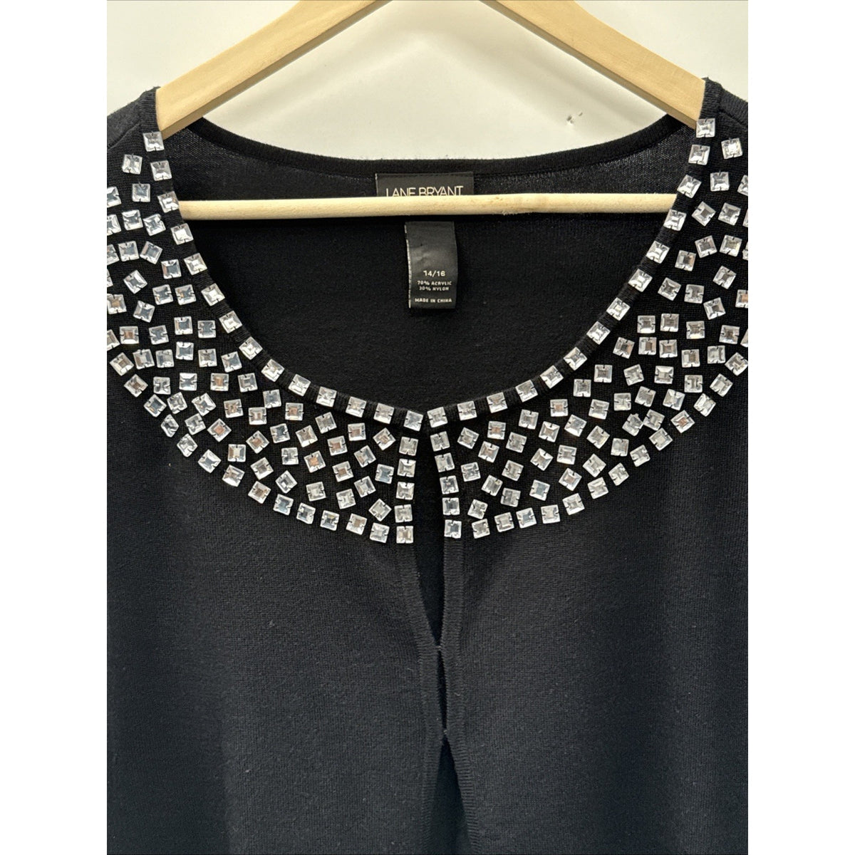 Lane Bryant Women's 14/16 Embellished Front Closure Black Sweater