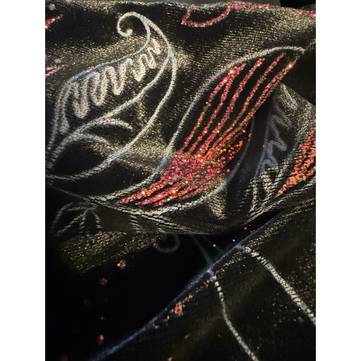 Leslie Fay Womens L Black Red Floral Velvet Glitter Cowl Neck Long Sleeve Top