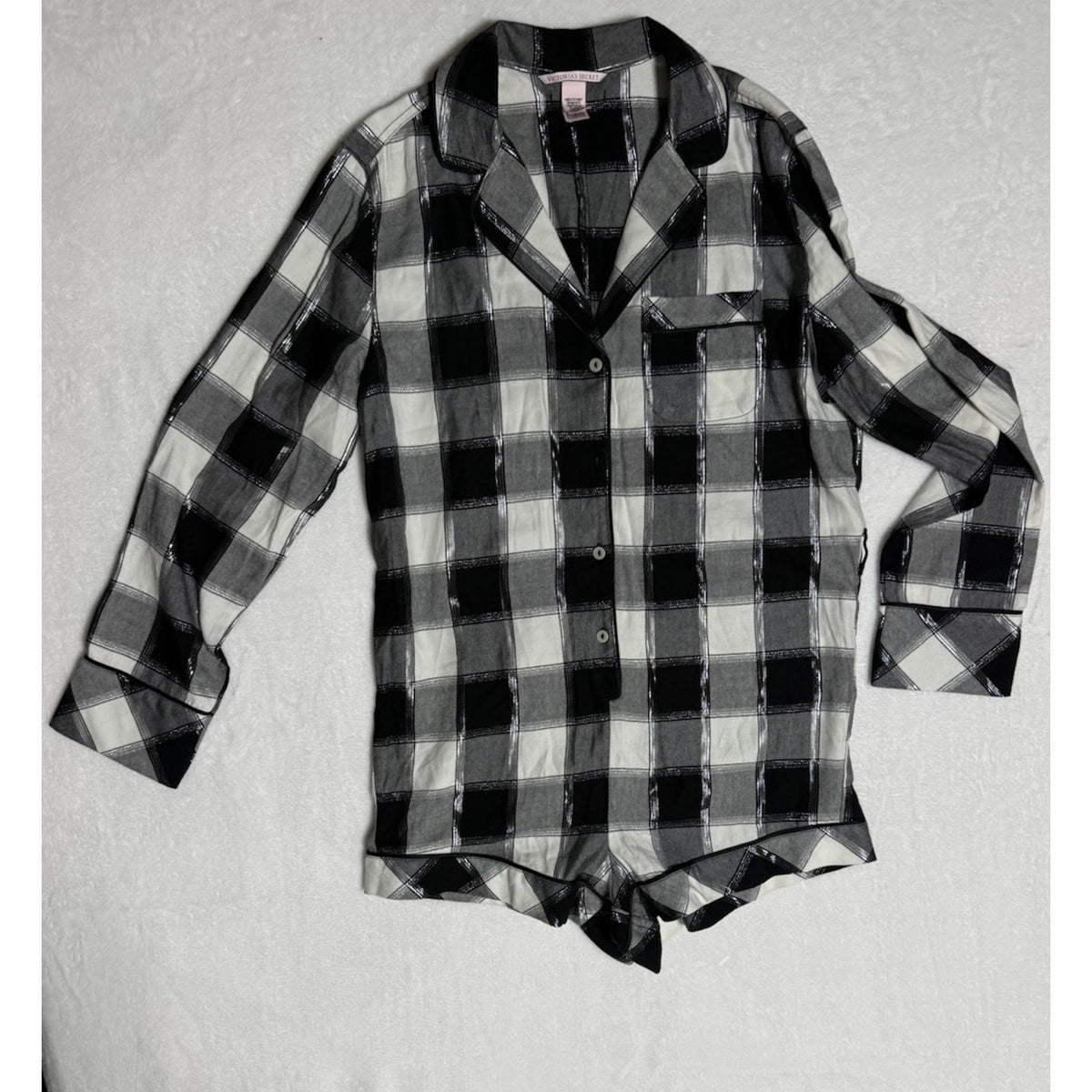 Victorias Secret XS Romper One Piece Sleep Pajama Black White Plaid No Belt