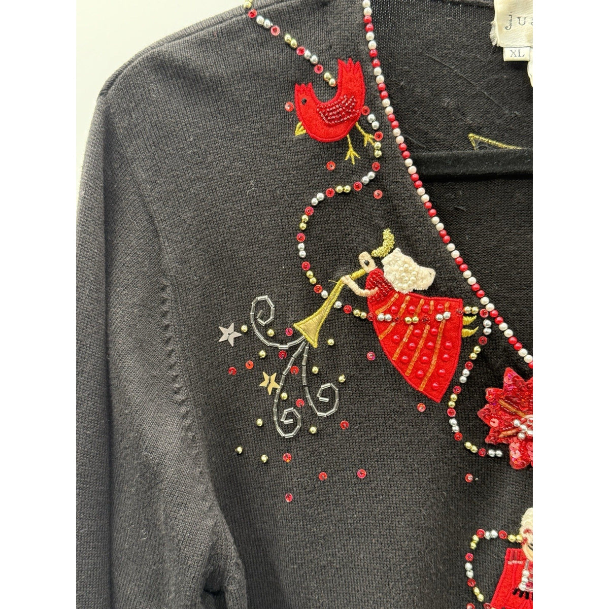 Just B XL Christmas Cardigan Nutcracker Angel Beaded Sequin Holiday Sweater