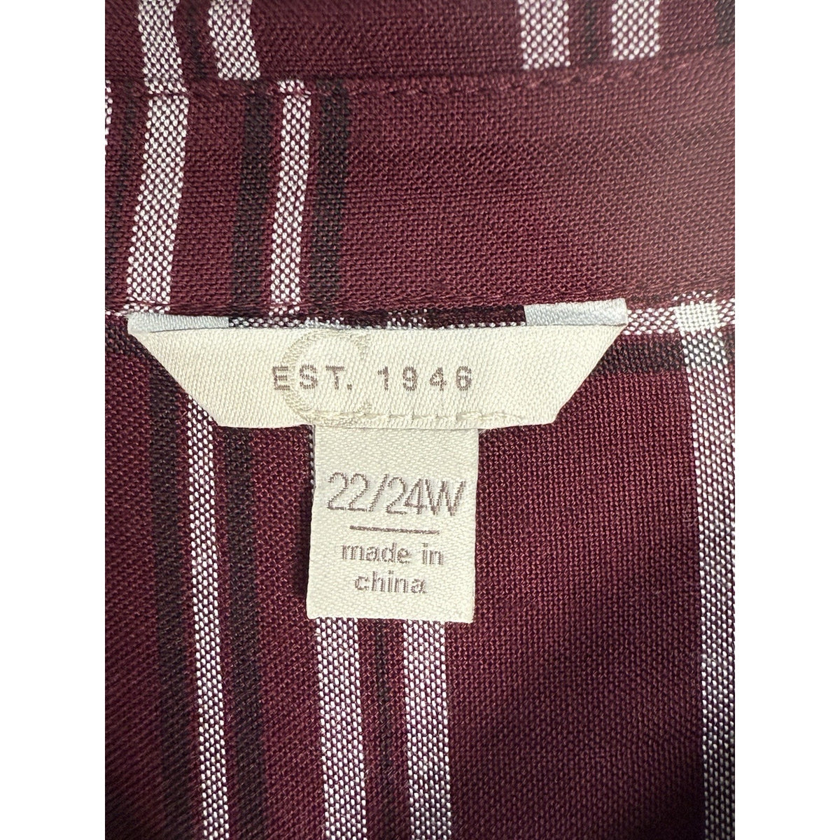 Cato Plaid Bell Sleeve Tunic Top Burgundy Button Front Women’s 22/24W Rayon