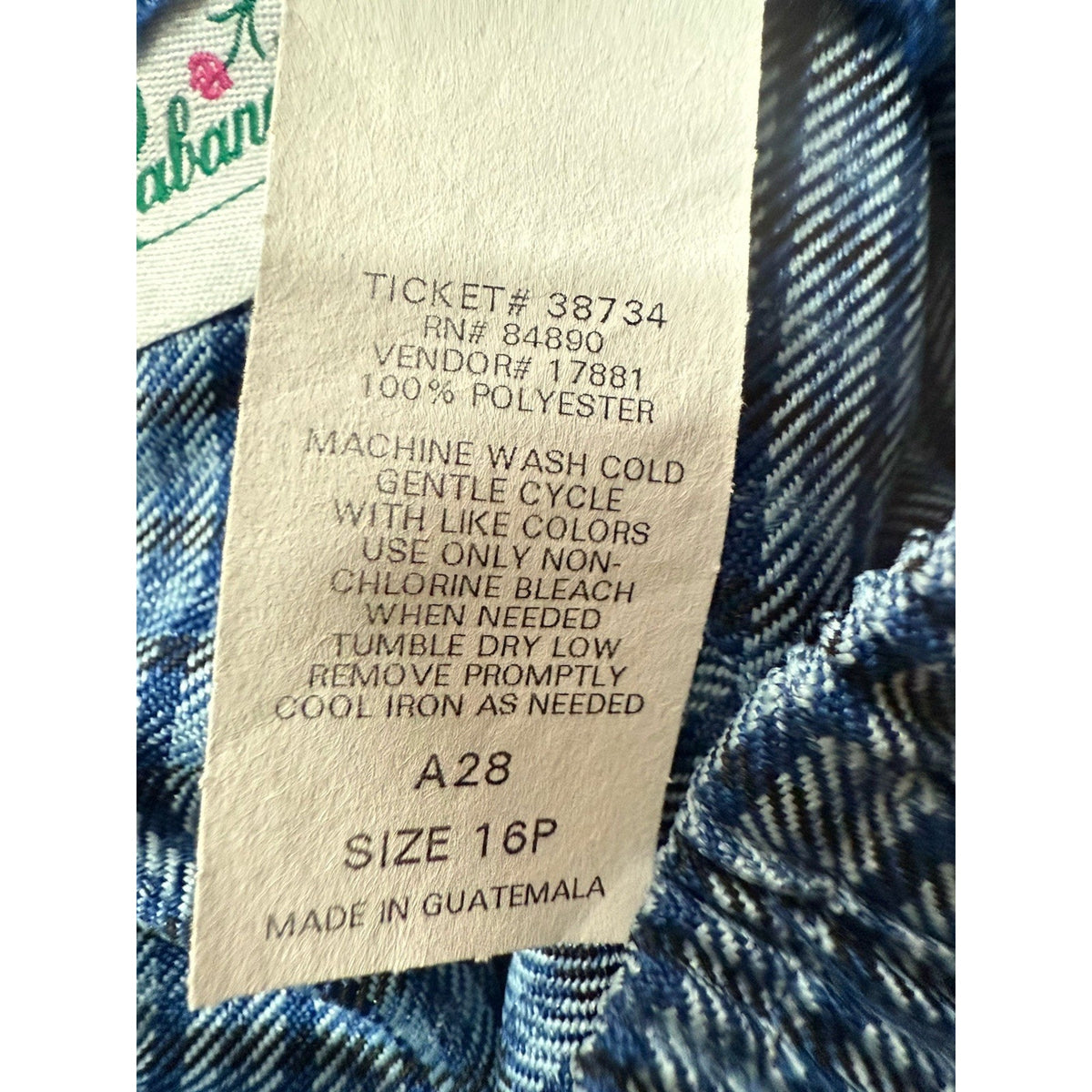 Haband Womens 16P Blue Plaid Pull On Pants Elastic Waist Straight Leg 27.5”