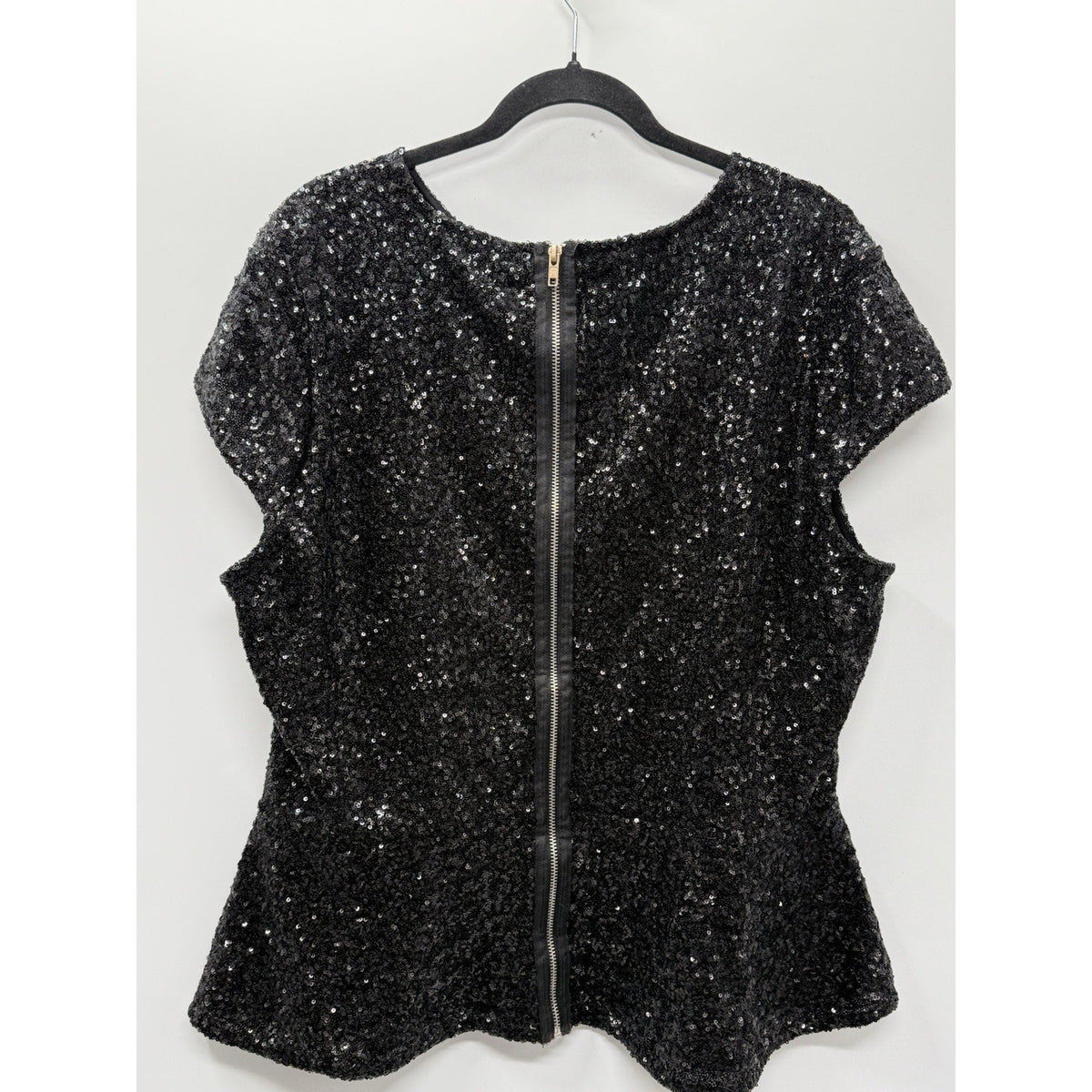 ASOS Curve Black Sequin Peplum Top Plus Size US 20 Short Sleeve Back Zip Party