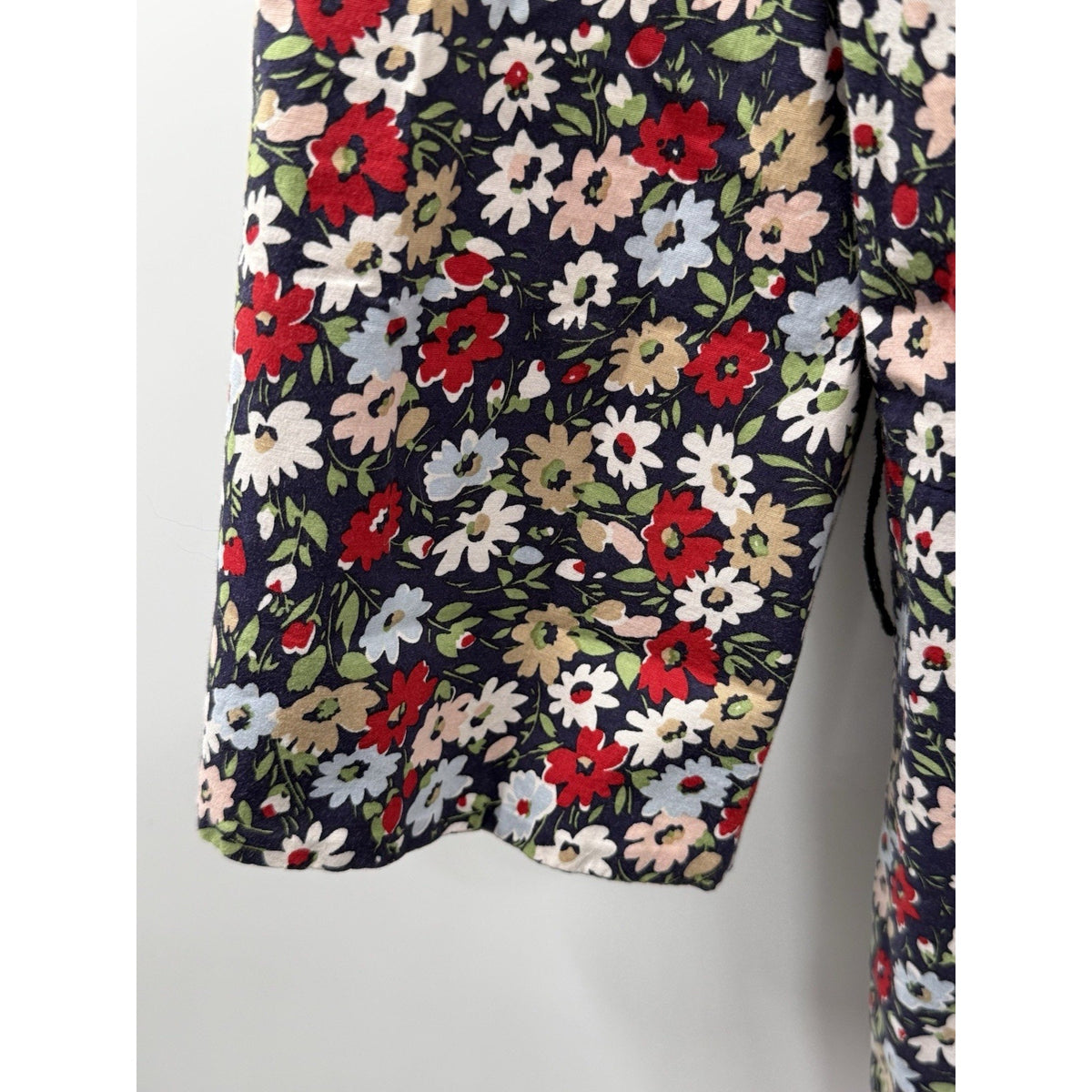Lands’ End Womens 18 Floral Shirt Dress Midi Pullover Cotton Blend 3/4 Sleeve