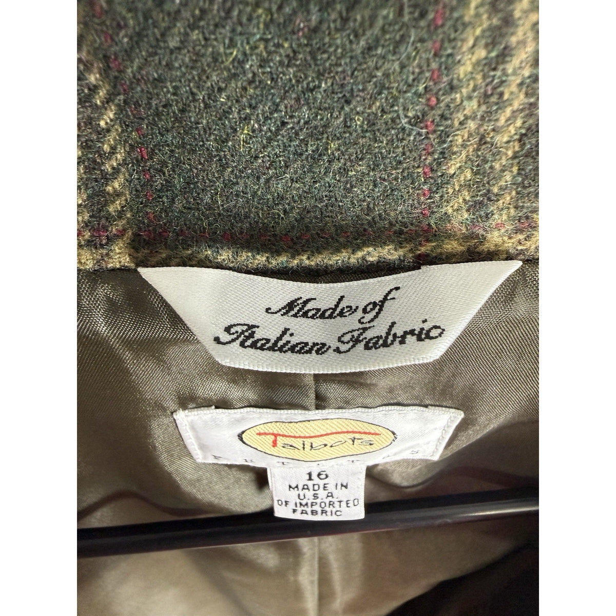 VTG Talbots women dk green plaid dark academia equestrian wool blend Blazer 16P