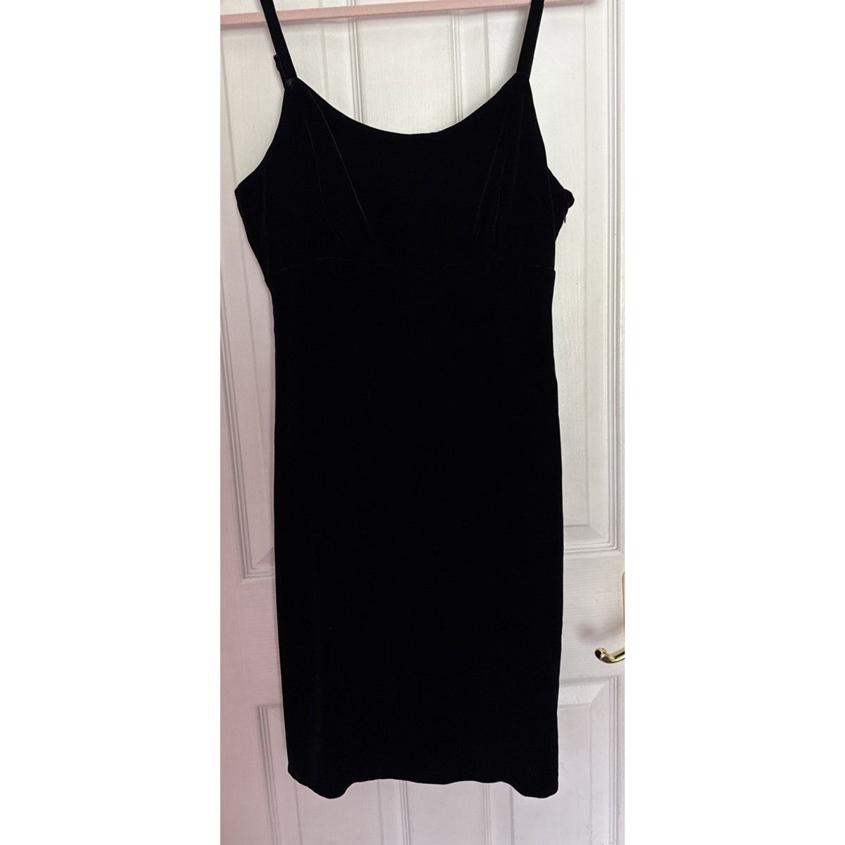 Lerner New York & Co Black Velvet Slip Dress Sz 8 Rayon Silk Side Zip Midi Y2K