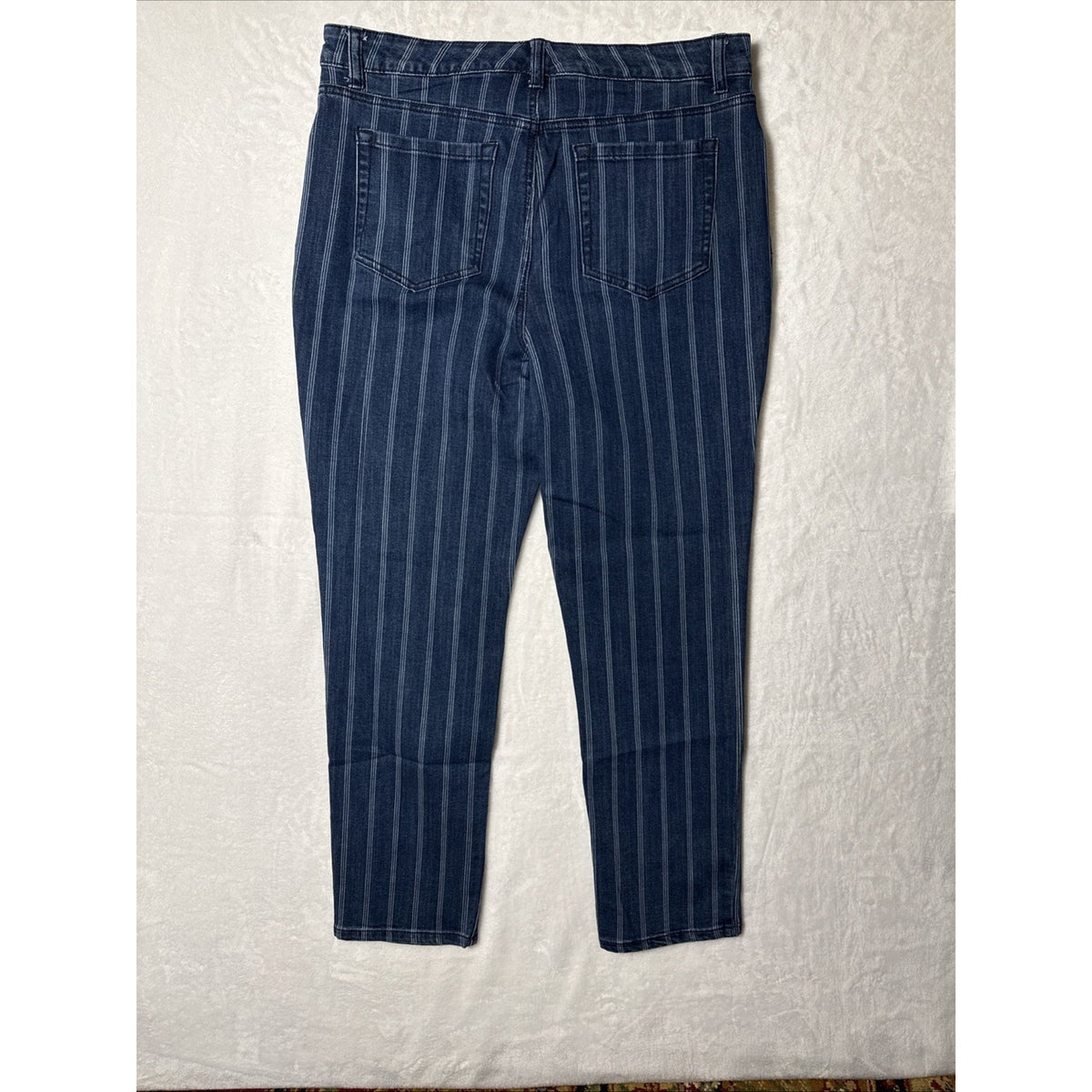 Style & Co Slim Ankle Jeans Womens 10 Blue Striped Denim Zip Fly 5-Pockets