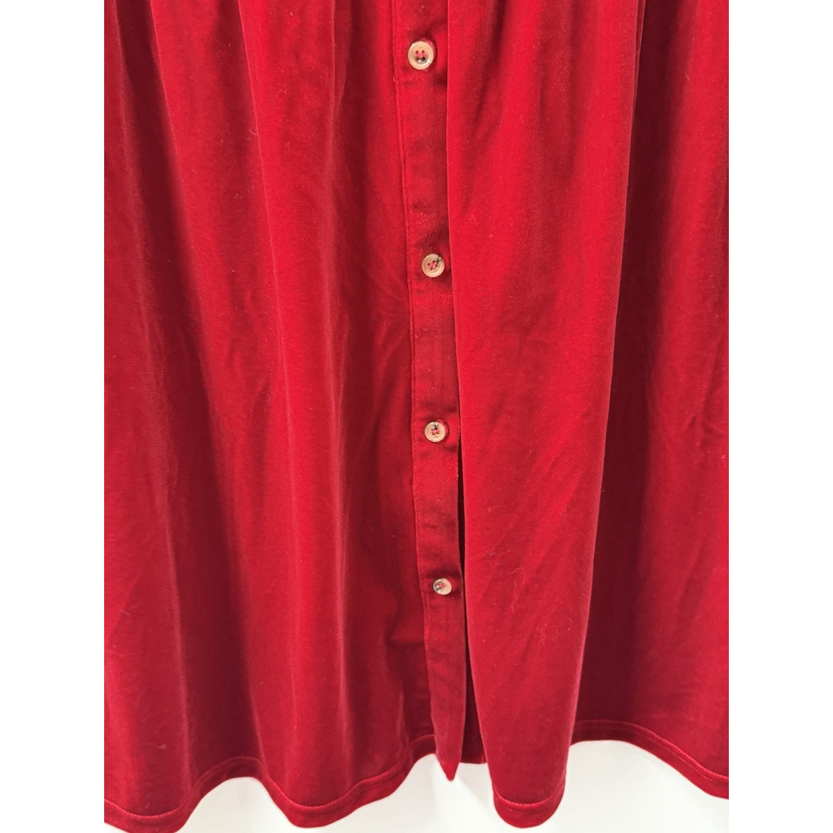 Womens Red Velvet Babydoll Dress M Button Front Long Sleeve Holiday Whimsigoth