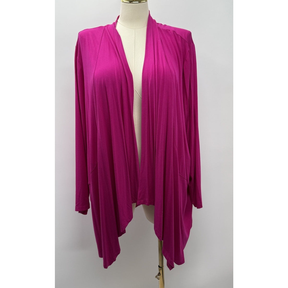 Catherines 4X 30/32W Fuchsia Open Front Cardigan Drape Knit Plus Size Rayon