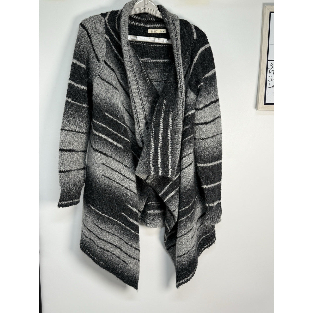 Old Navy Gray Ombre Stripe Asymmetrical Hem Knit Sweater Cardigan M Wool Blend