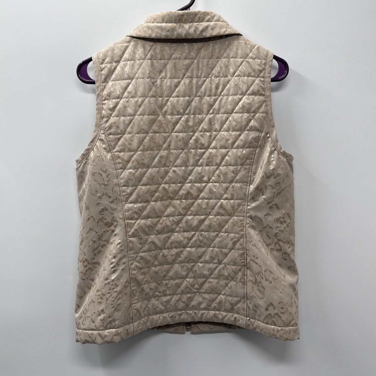 CHICO'S ZENERGY Neema Vest Sz 1 (M) Gold Leopard Quilted Pockets Full Zip Womens