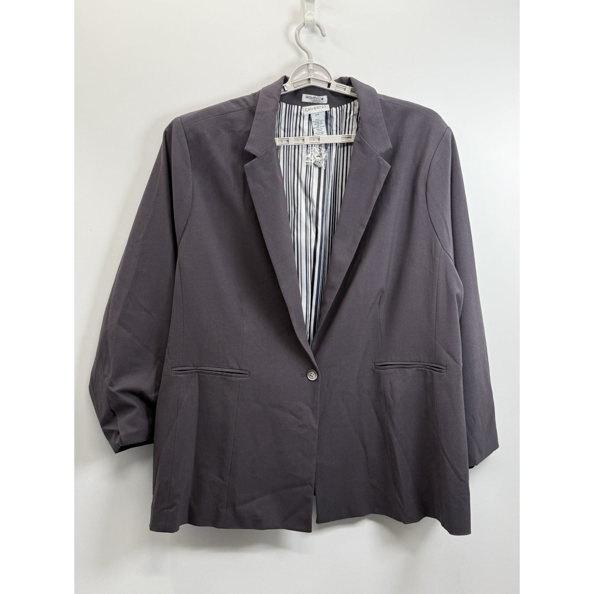 Catherine’s Black Curvy Right Fit Blazer Jacket 32W Brown One Button Career