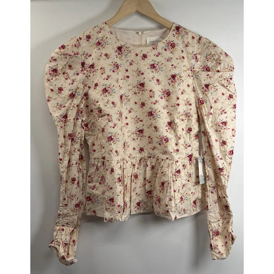 Hyacinth House Floral Peplum Blouse Cottagecore Romantic Puff Sleeve Cotton Sz M