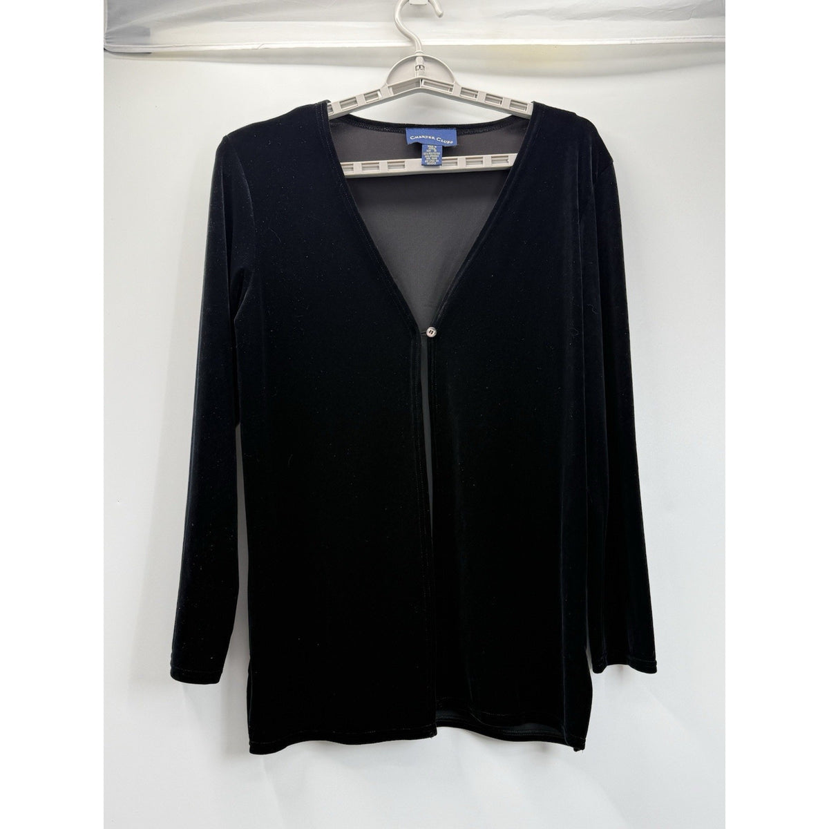 Charter Club Black Velvet Cardigan Women Size S Button Front Stretch Top