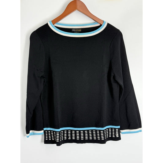 Grace Dane Lewis Petite Black Knit Top Blue Trim P/L Rayon Nylon
